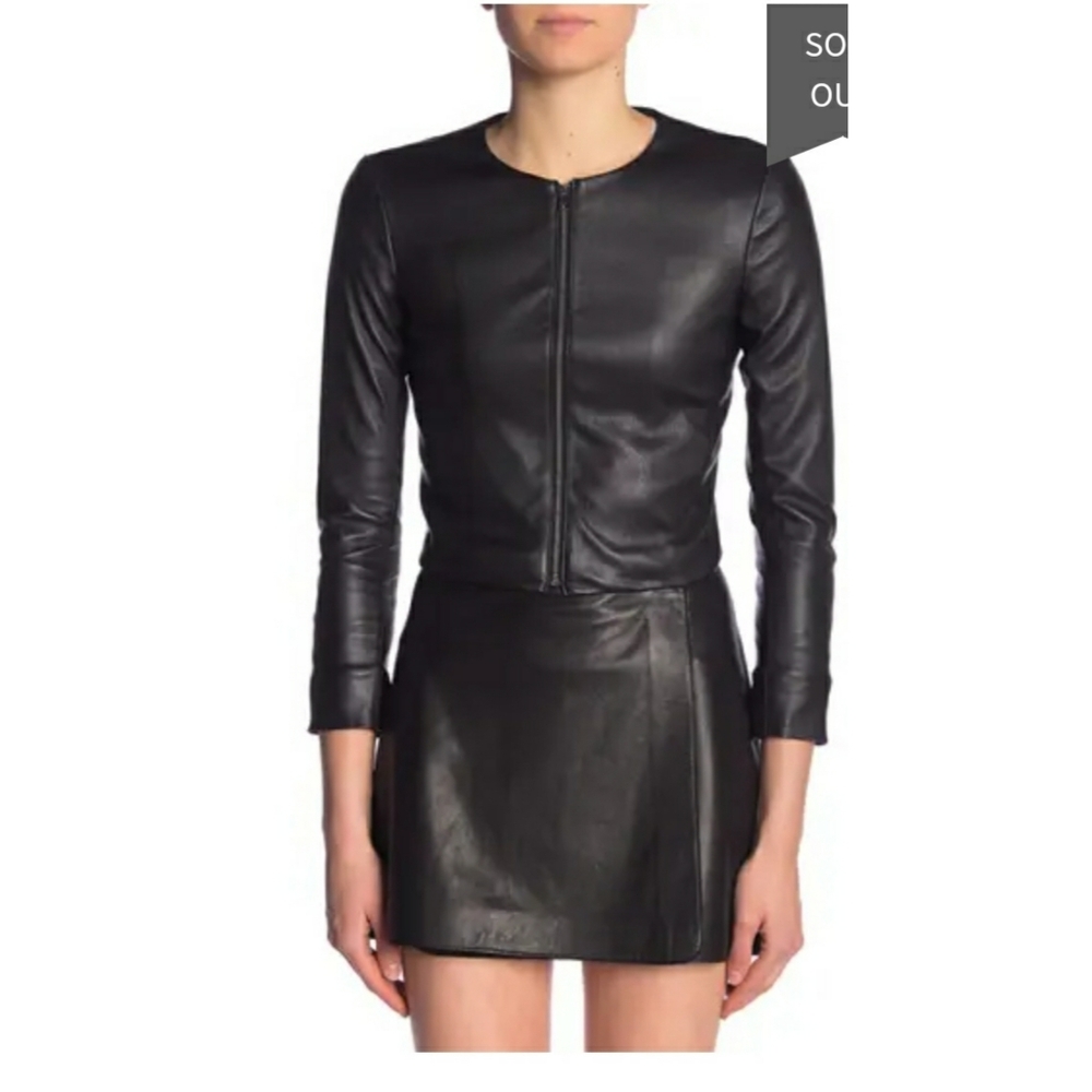 THEORY Morene Leather Crop Jacket